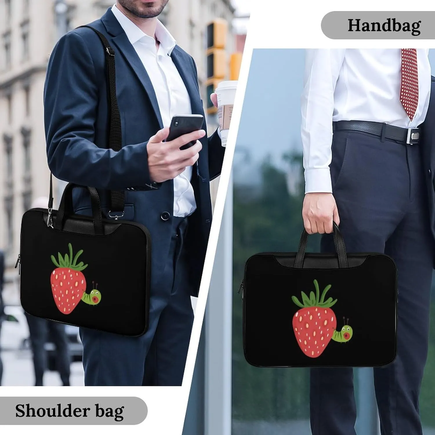 Strawberry Caterpillar Leather Bag Laptop Case Slim Water Resistant Computer Bags with Handle Briefcase for Work