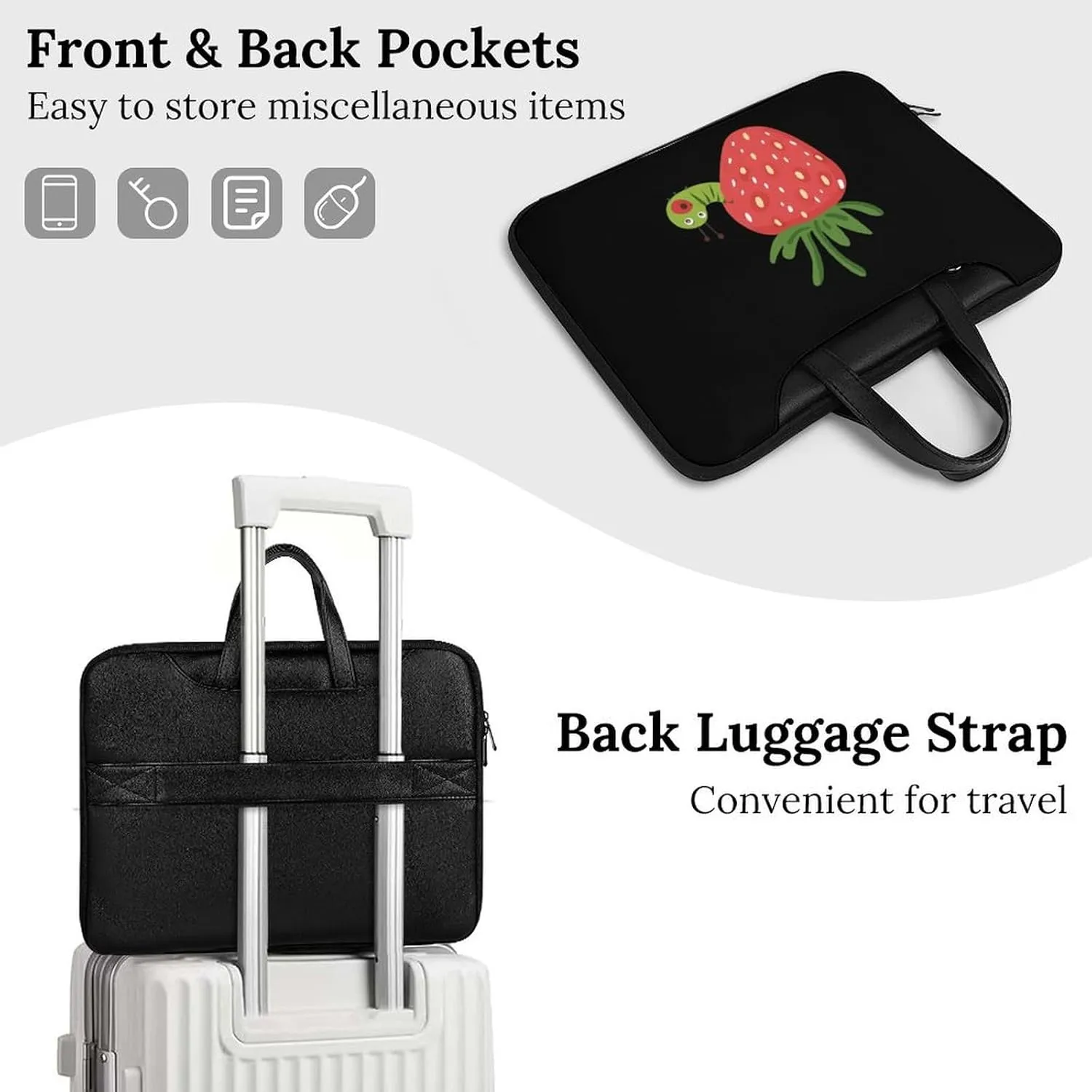 Strawberry Caterpillar Leather Bag Laptop Case Slim Water Resistant Computer Bags with Handle Briefcase for Work