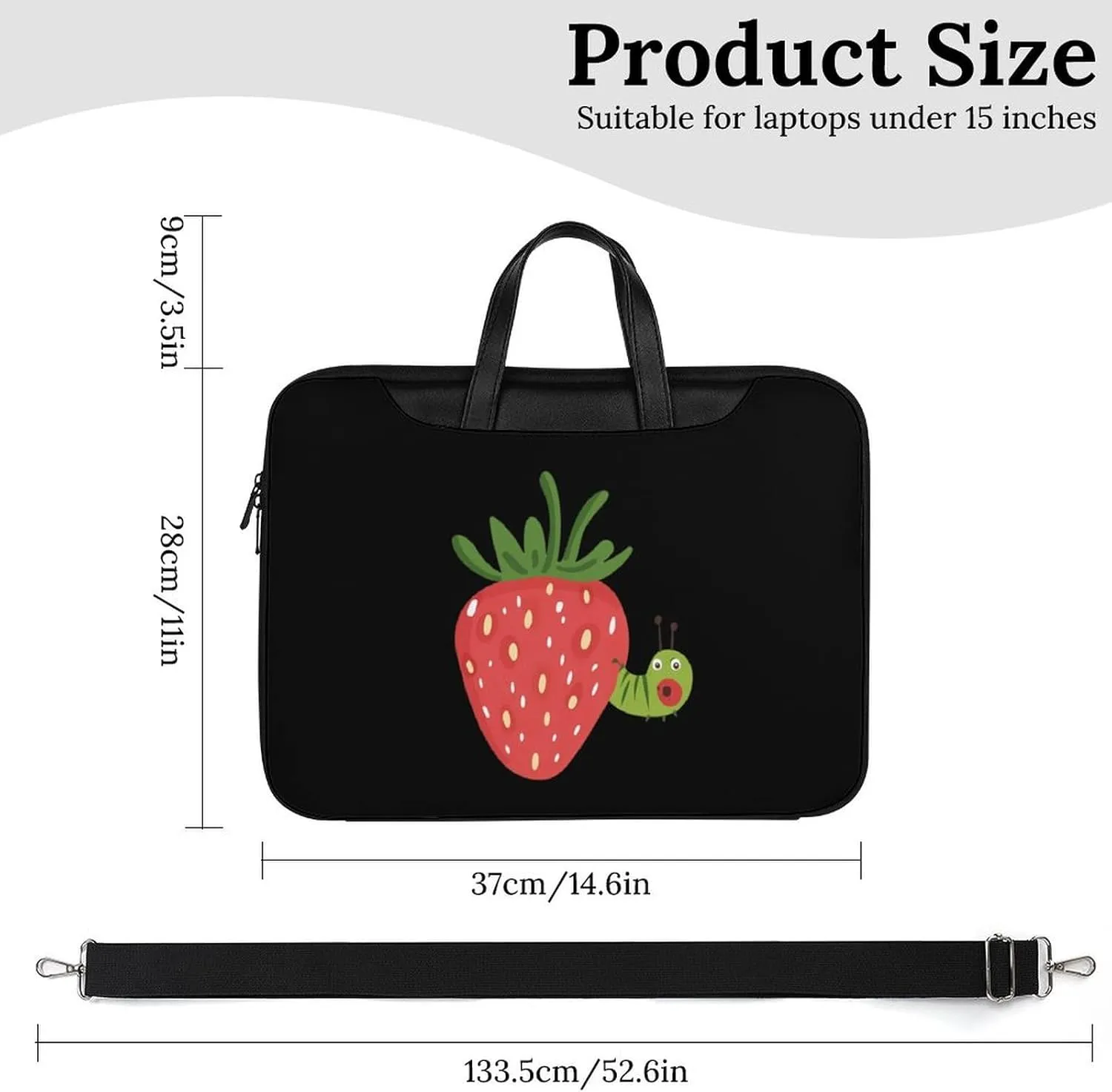 Strawberry Caterpillar Leather Bag Laptop Case Slim Water Resistant Computer Bags with Handle Briefcase for Work