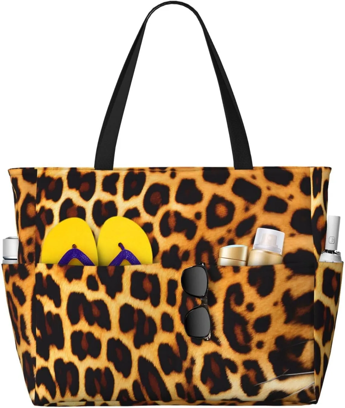 Stripes on leopards Print 28L Beach Tote Bag, Water-resistant Travel Tote, Lightweight Gym & Camping Carryall