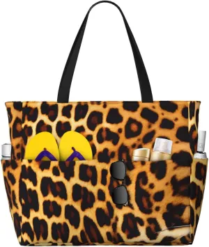 Stripes on leopards Print 28L Beach Tote Bag, Water-resistant Travel Tote, Lightweight Gym & Camping Carryall