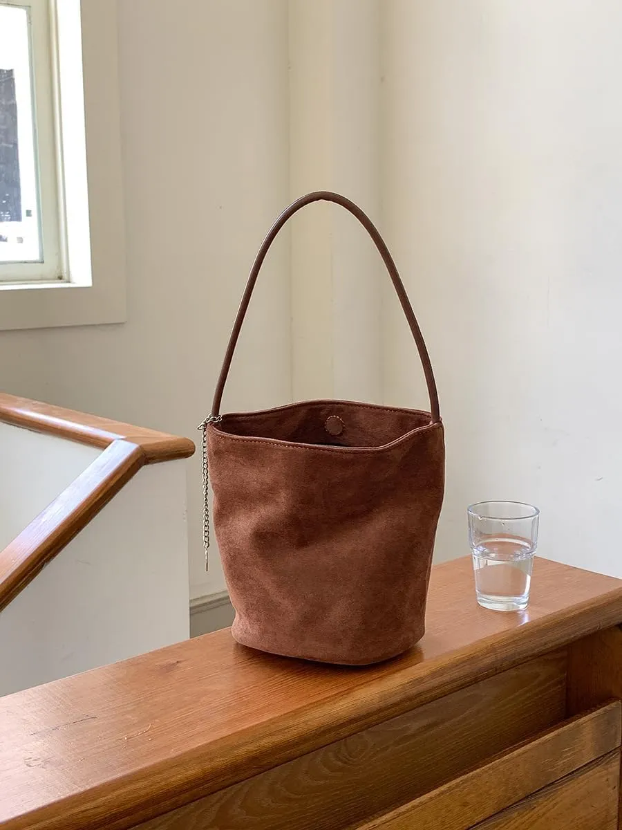 Suede Bag Brown Suede Bucket Bag Cherry Red Purse Small Shouder Purse Fall Aesthetics Purse Designer