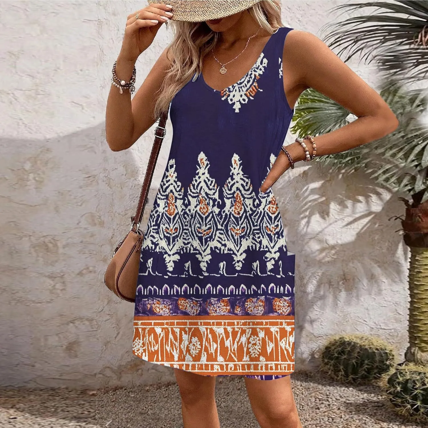 Summer Dresses for Women 2025 Short Vacation Boho Floral Sun Dress Casual Loose V Neck Sleeveless Tank Dress