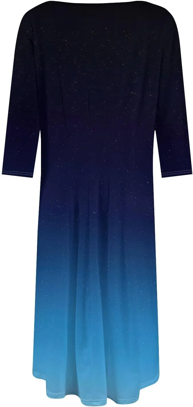Sun Dresses for Women 2025 Vacation, Spring Casual Round Neck Three-Quarter Sleeve Solid Midi Dress