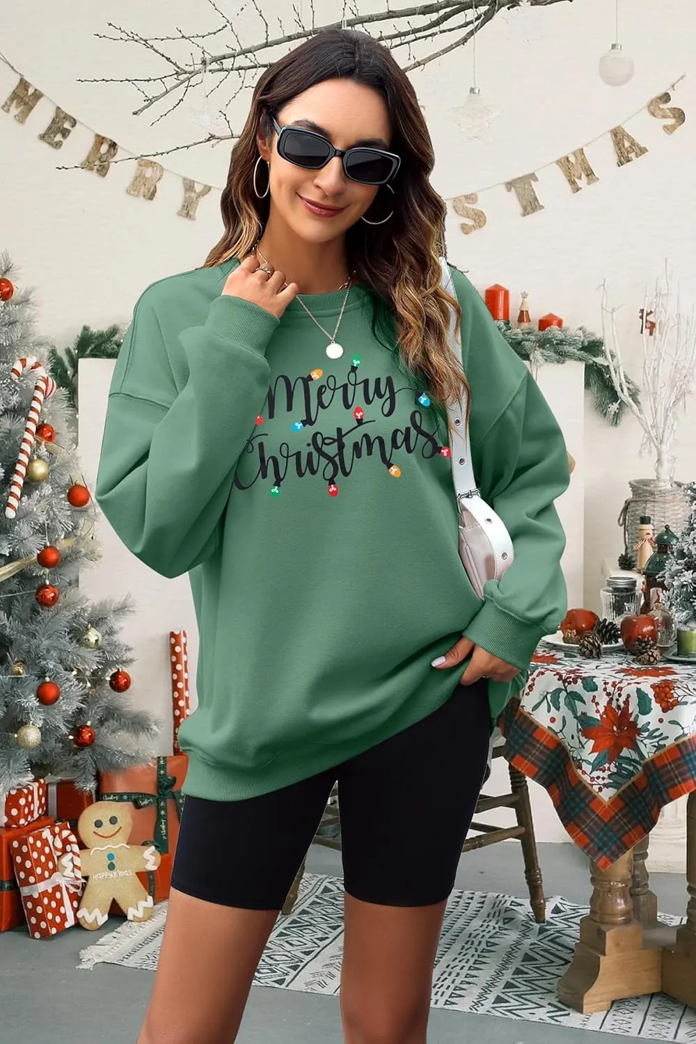 SUPEYA Women's Merry Christmas Oversized Pullover Sweatshirt With Lights - Holiday Xmas Sweater Top