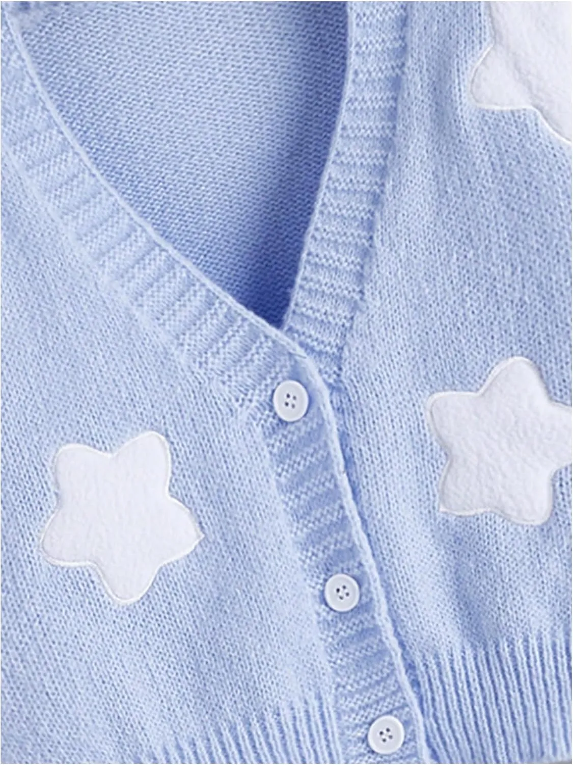 SweatyRocks Women's Cardigan Cartoon Long Sleeve Button Down V Neck Drop Shoulder Cropped Sweater Tops