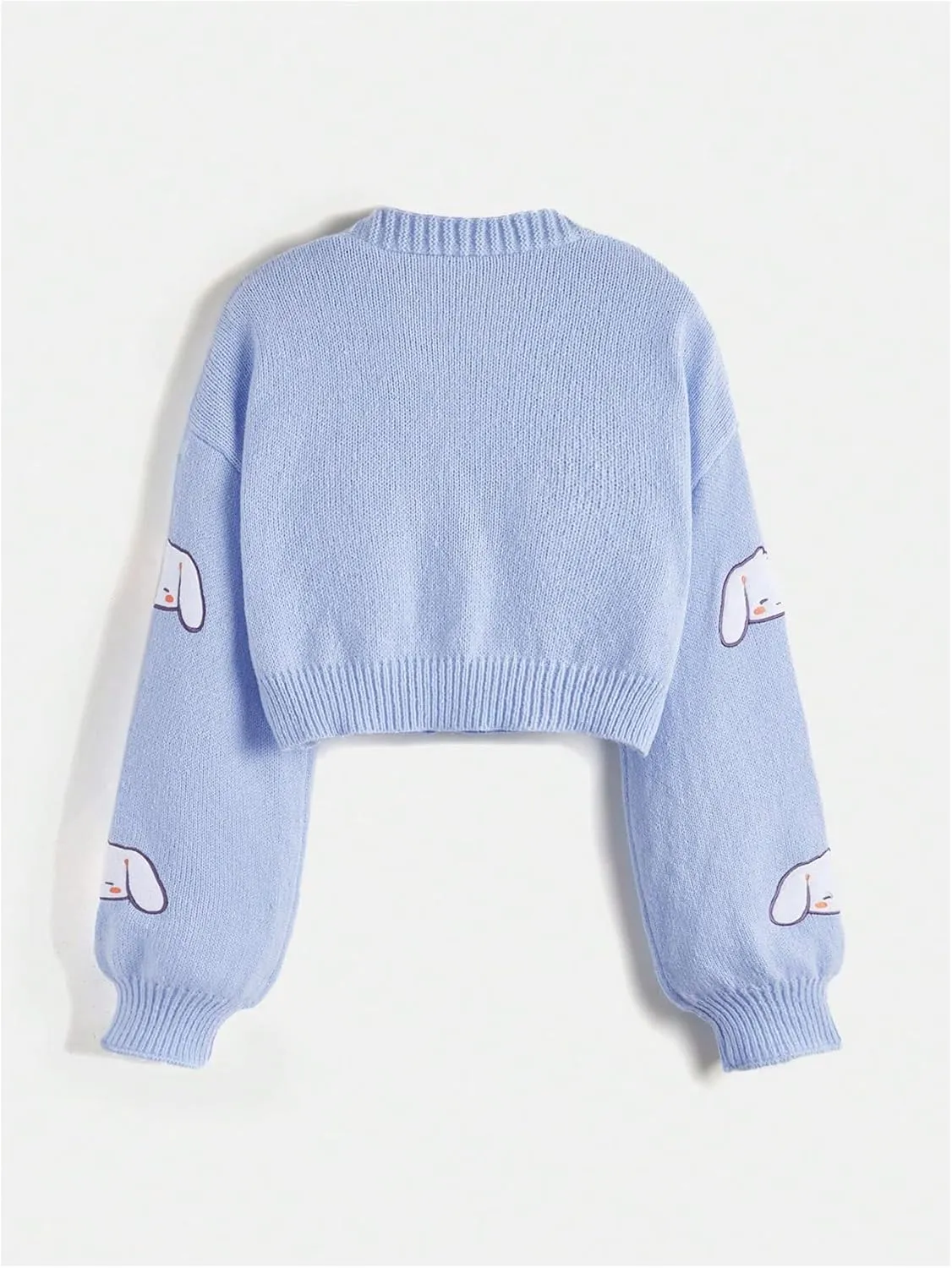 SweatyRocks Women's Cardigan Cartoon Long Sleeve Button Down V Neck Drop Shoulder Cropped Sweater Tops