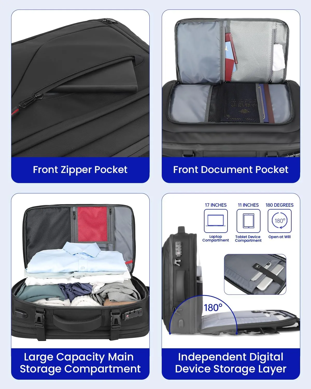 SWICKY Travel Backpack, 40L Water-Resistant Expandable Bag, USB Port, Anti-Theft, Lightweight for Business Travel