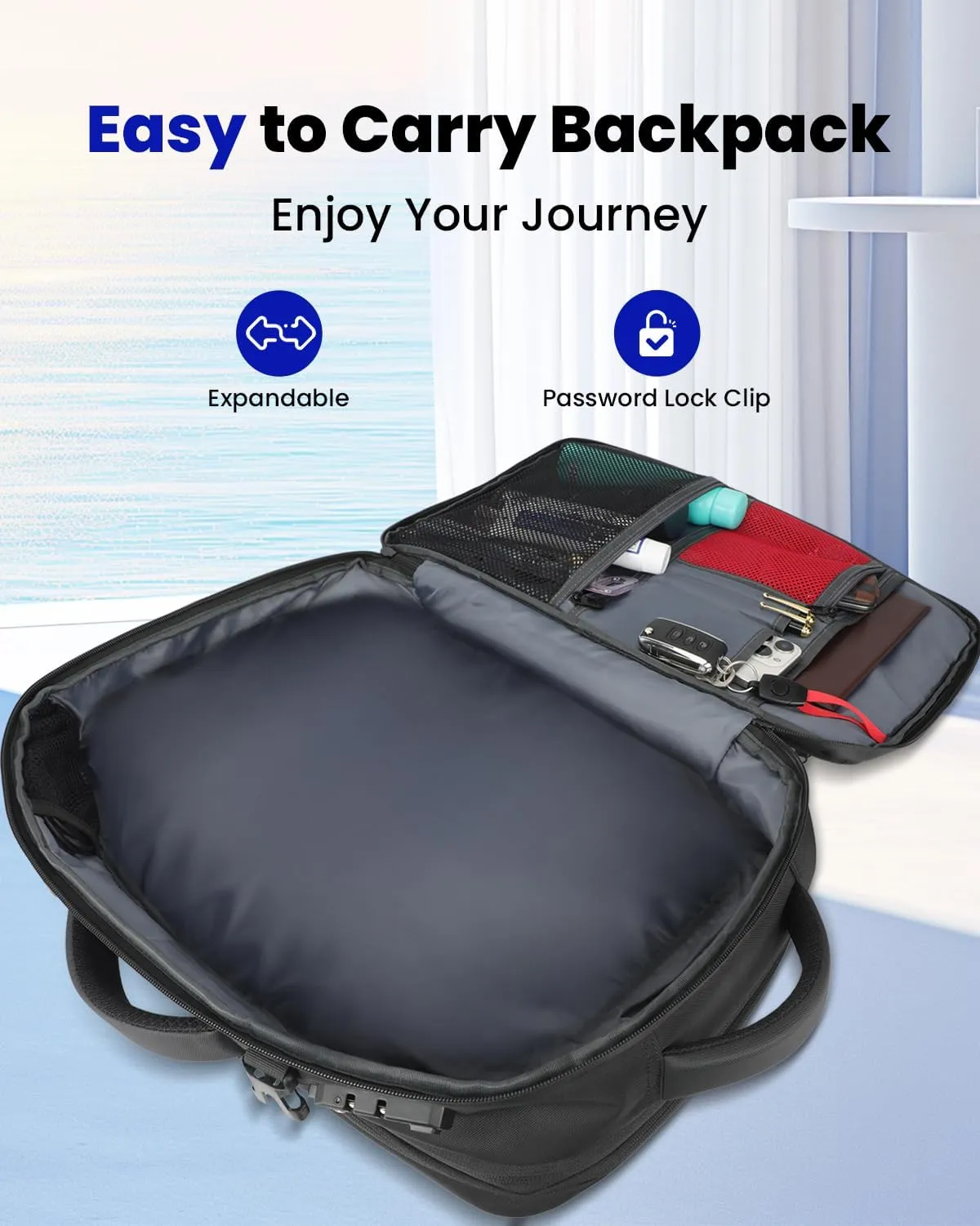 SWICKY Travel Backpack, 40L Water-Resistant Expandable Bag, USB Port, Anti-Theft, Lightweight for Business Travel
