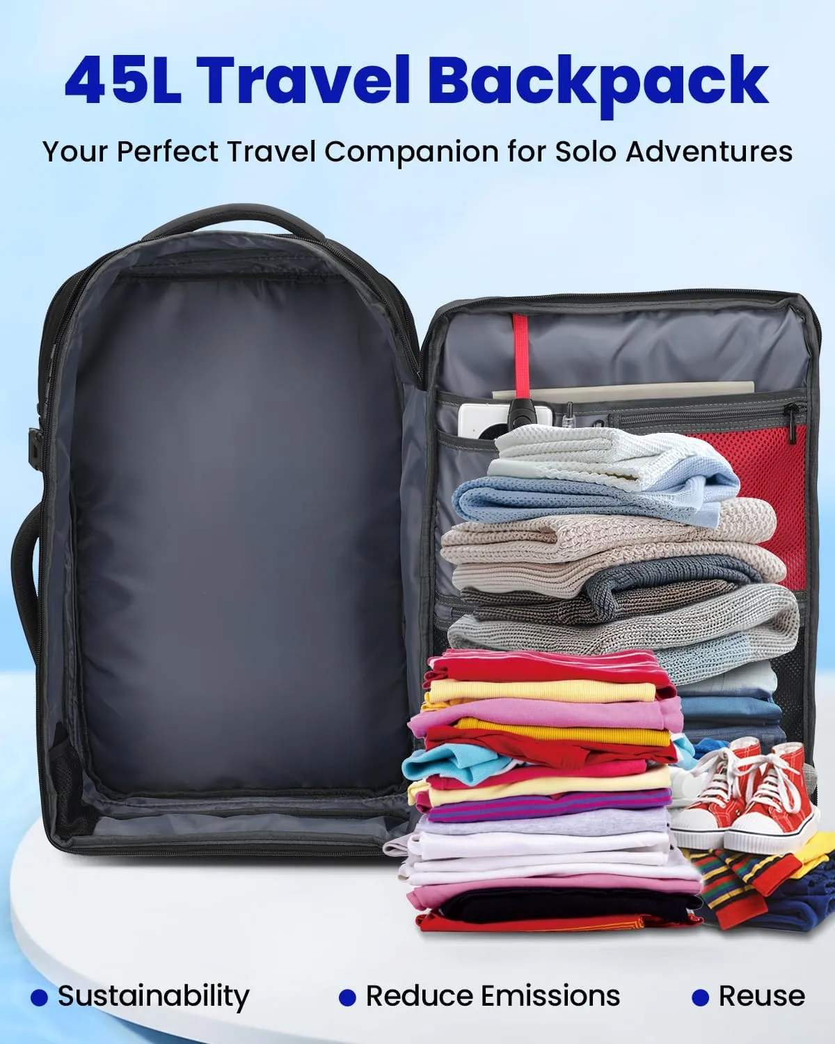 SWICKY Travel Backpack, 40L Water-Resistant Expandable Bag, USB Port, Anti-Theft, Lightweight for Business Travel