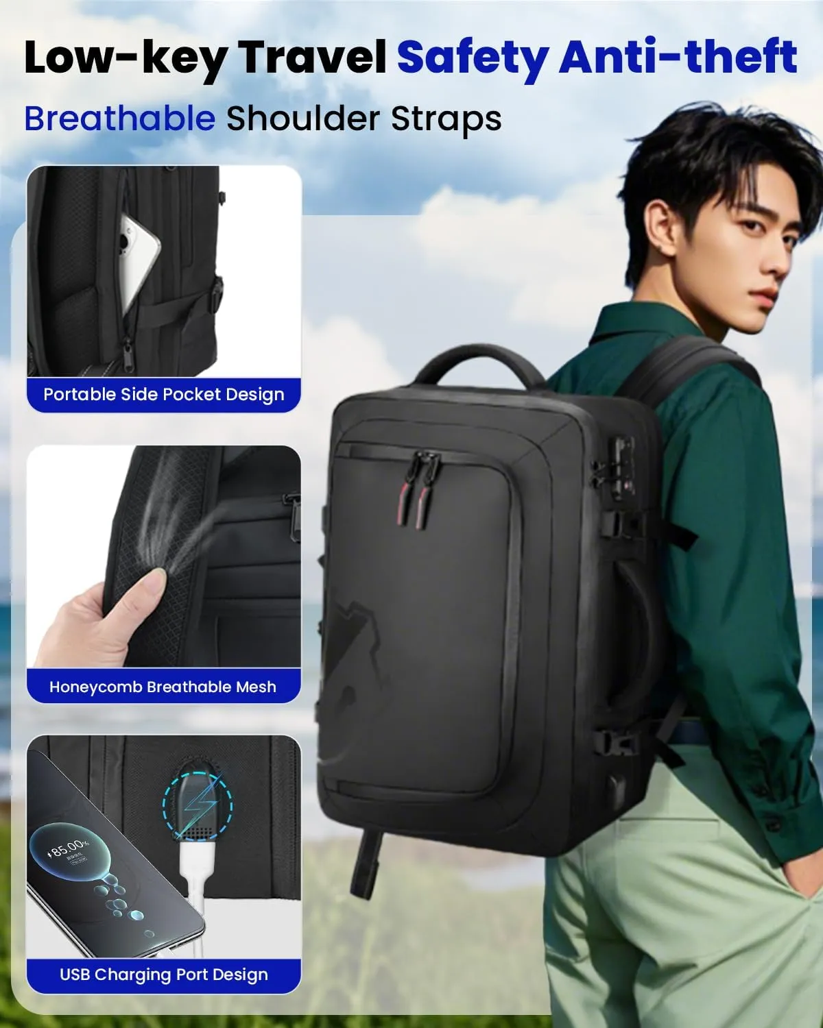 SWICKY Travel Backpack, 40L Water-Resistant Expandable Bag, USB Port, Anti-Theft, Lightweight for Business Travel