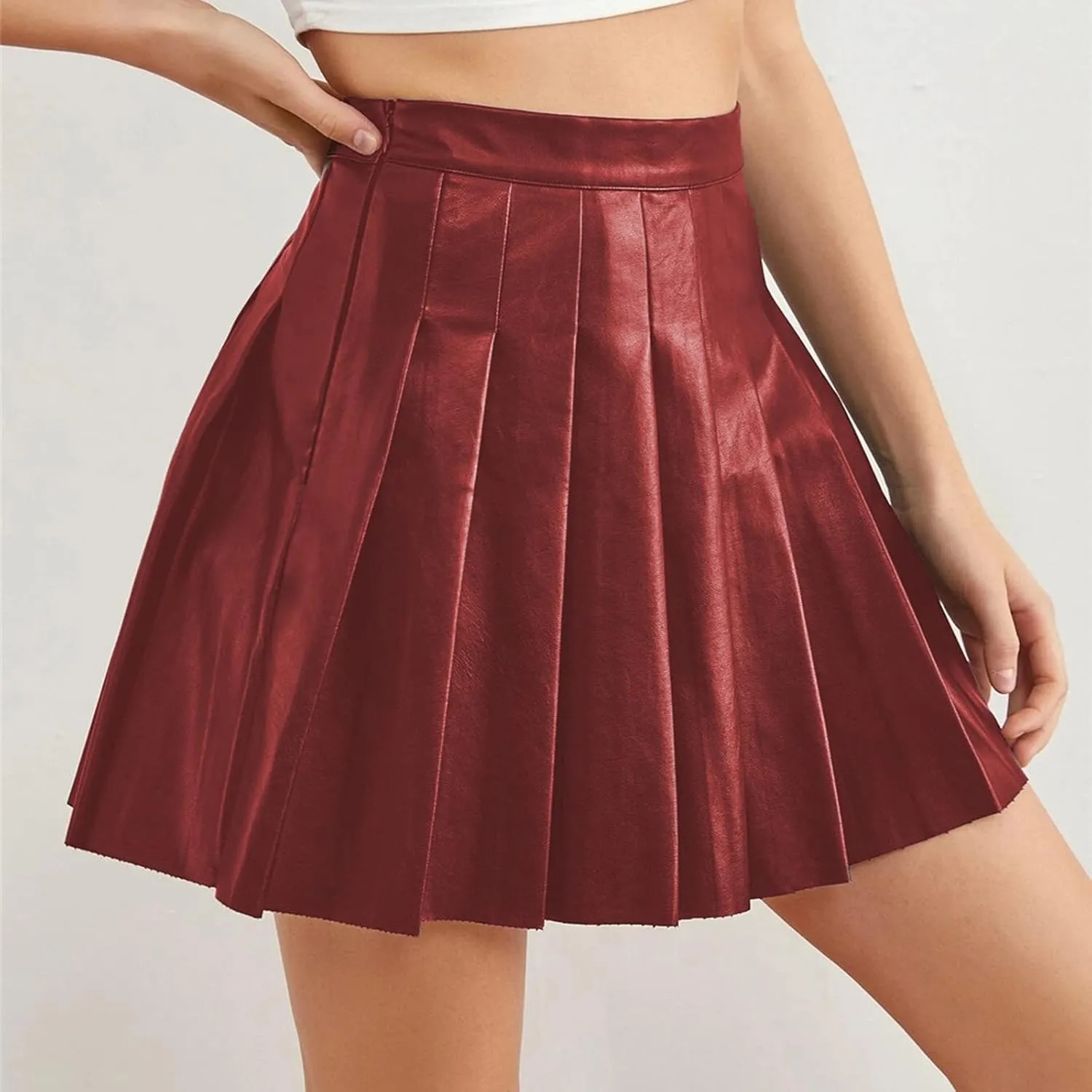 Swim Cover up Skirt Pleated Skirt Waist High Leather Skirt Short Elegant Solid Women's Skirt Skirts for Women
