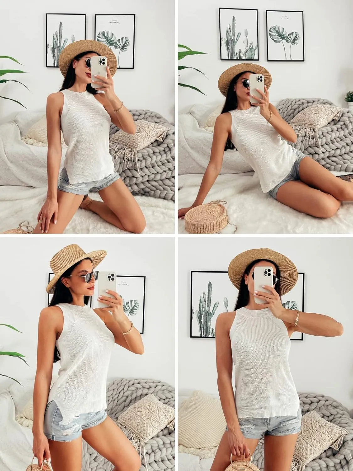 SySea Womens Summer Loose Knit Shirts Sleeveless Halter Neck Sweater Tank Tops