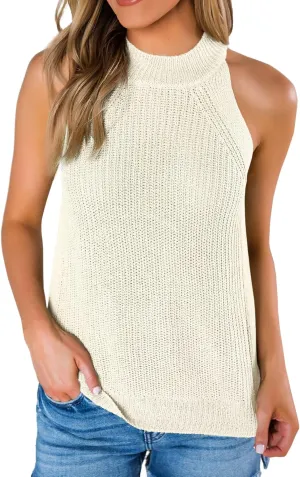 SySea Womens Summer Loose Knit Shirts Sleeveless Halter Neck Sweater Tank Tops