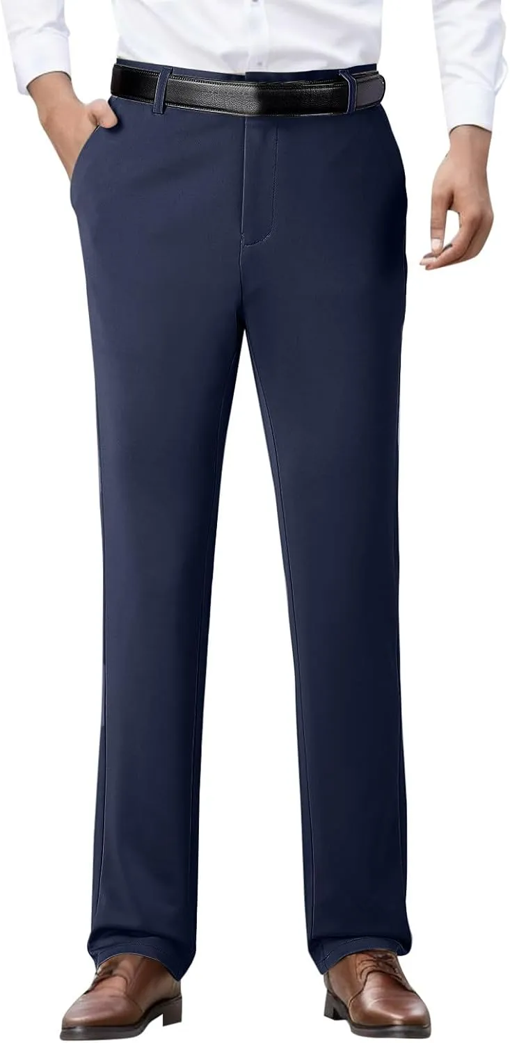 Tall Men's Casual Linen Pants, Summer Elastic Waist Straight Leg Loose Fit Beach Slacks, Business Non Ironing Pants