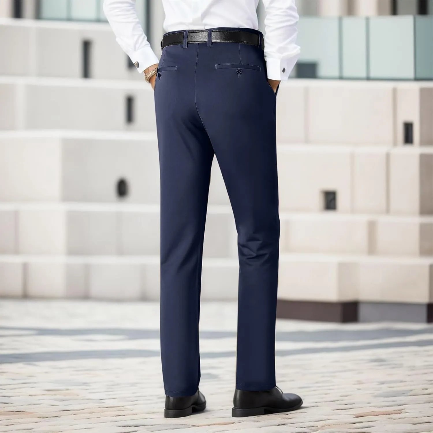 Tall Men's Casual Linen Pants, Summer Elastic Waist Straight Leg Loose Fit Beach Slacks, Business Non Ironing Pants