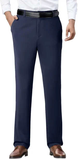 Tall Men's Casual Linen Pants, Summer Elastic Waist Straight Leg Loose Fit Beach Slacks, Business Non Ironing Pants