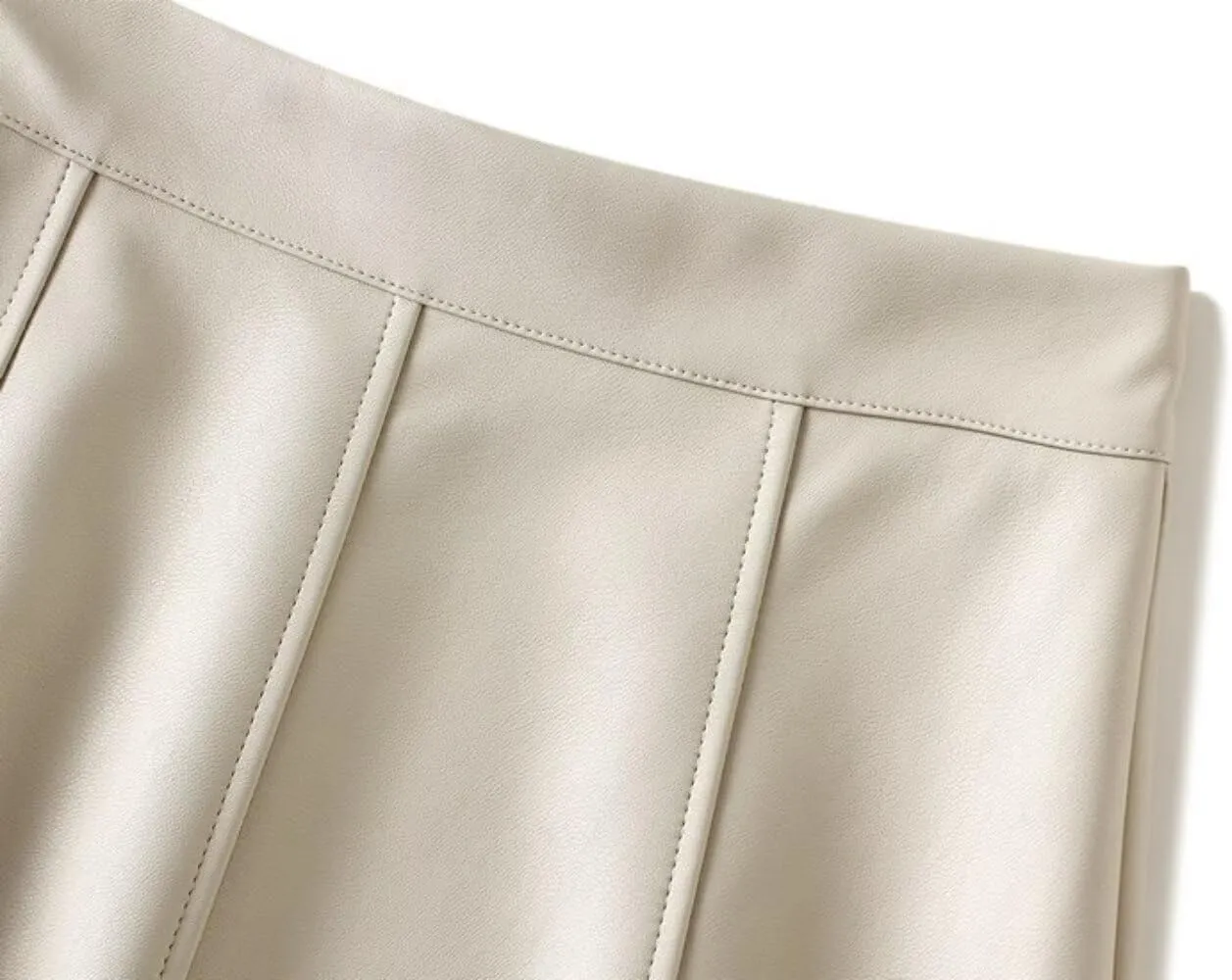TangDao Women's Retro Faux Leather High Waist Pleated Flare Long A-line Midi Skirt
