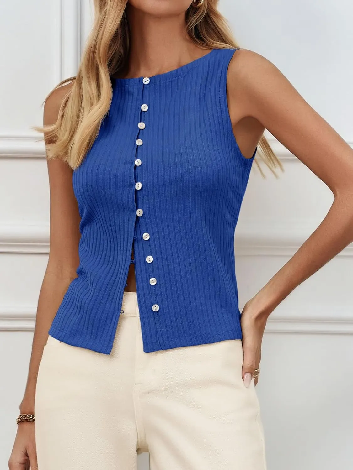 Tankaneo Womens Going Out Tops Summer Button Down Ribbed Tank Shirts Cropped Cute Y2k Vest Tops 2025 Fashion Outfits