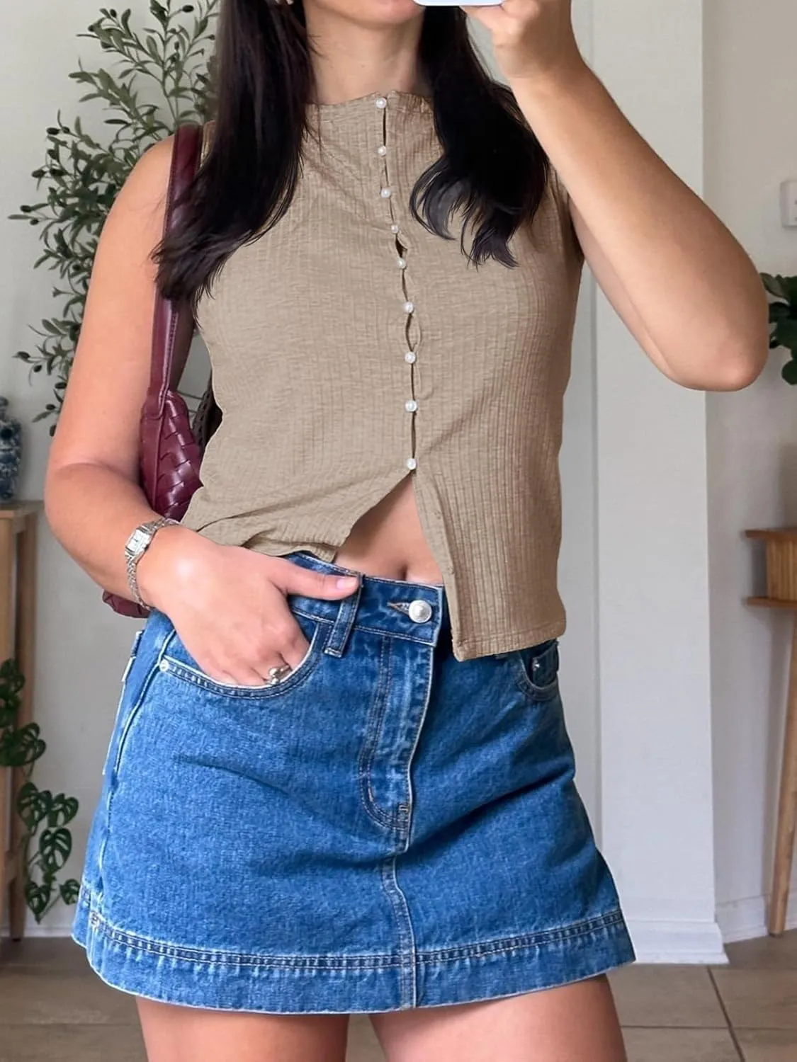 Tankaneo Womens Going Out Tops Summer Button Down Ribbed Tank Shirts Cropped Cute Y2k Vest Tops 2025 Fashion Outfits