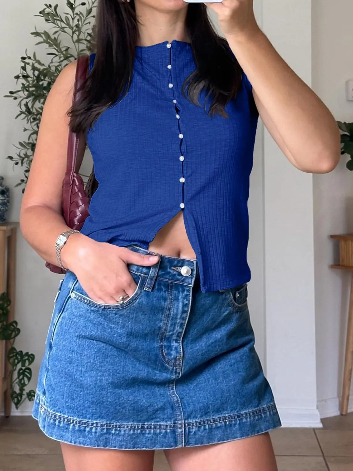 Tankaneo Womens Going Out Tops Summer Button Down Ribbed Tank Shirts Cropped Cute Y2k Vest Tops 2025 Fashion Outfits