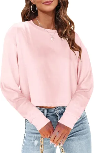 Tankaneo Womens Long Sleeve Crop Tops Loose Fit Cropped Tshirt 2025 Crew Neck Casual Shirts