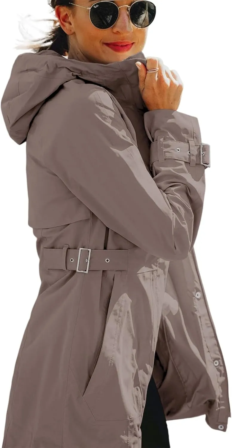 Tankaneo Women's Trench Coat Zip Up Long Sleeve Hooded Jacket Casual Windproof Outwear with Pockets