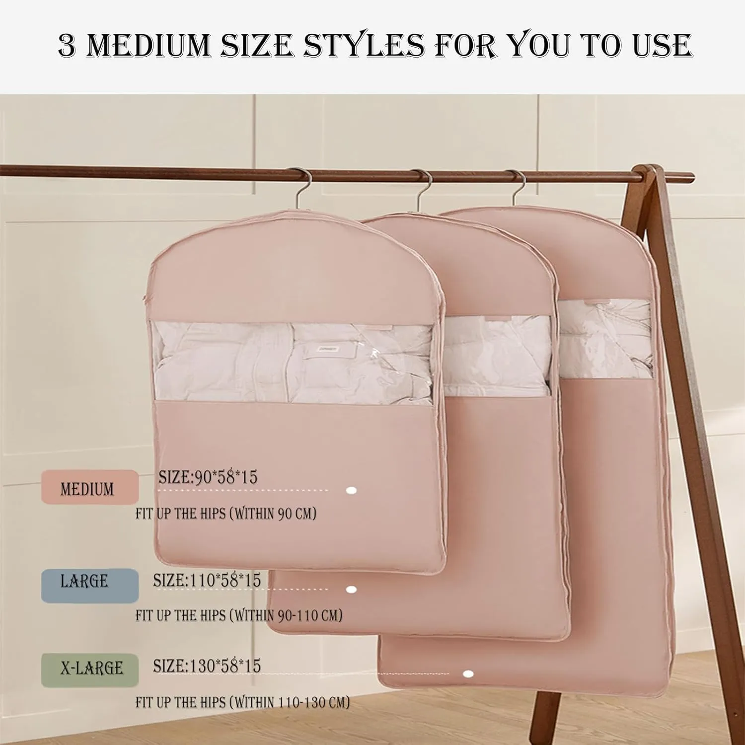 Taprinferior Hanging Garment Bag, Space Saving Hanging Garment Bag with Self Compression Zipper, Taprinferior Compression Bag for Suits, Dresses, Coats (Beige,3Pcs L)