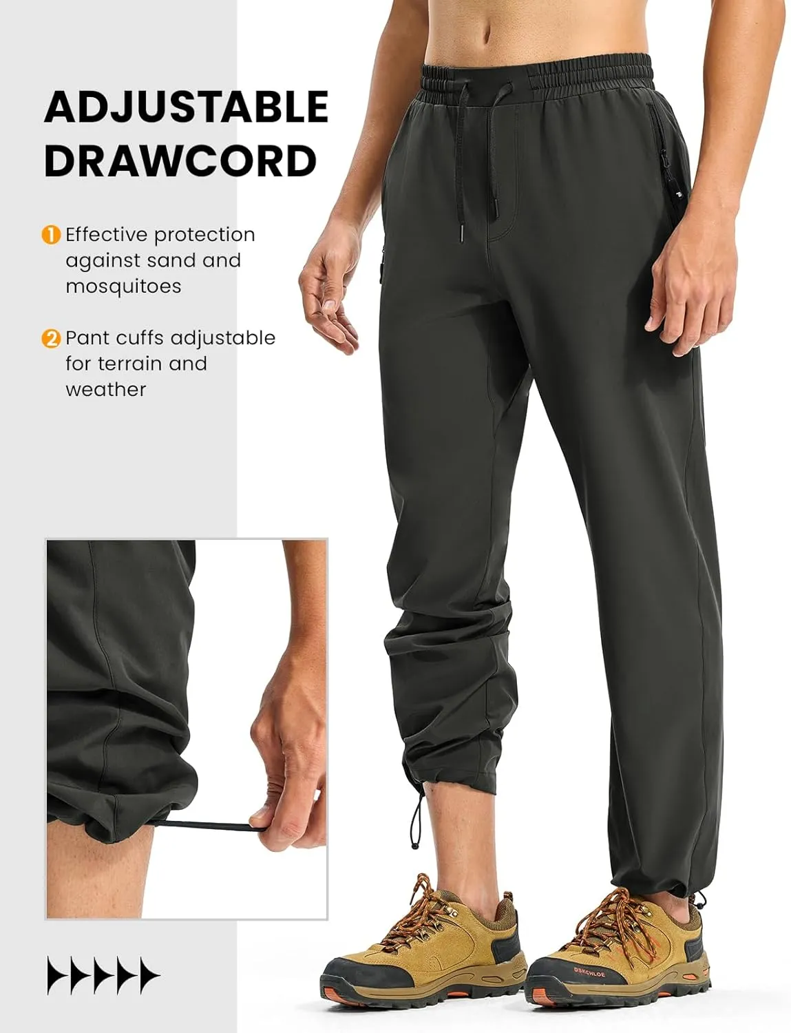 TBMPOY Mens Lightweight Hiking Pants Quick Dry Travel Fishing Water Resistant Workout Athletic Sweatpants Zipper Pockets