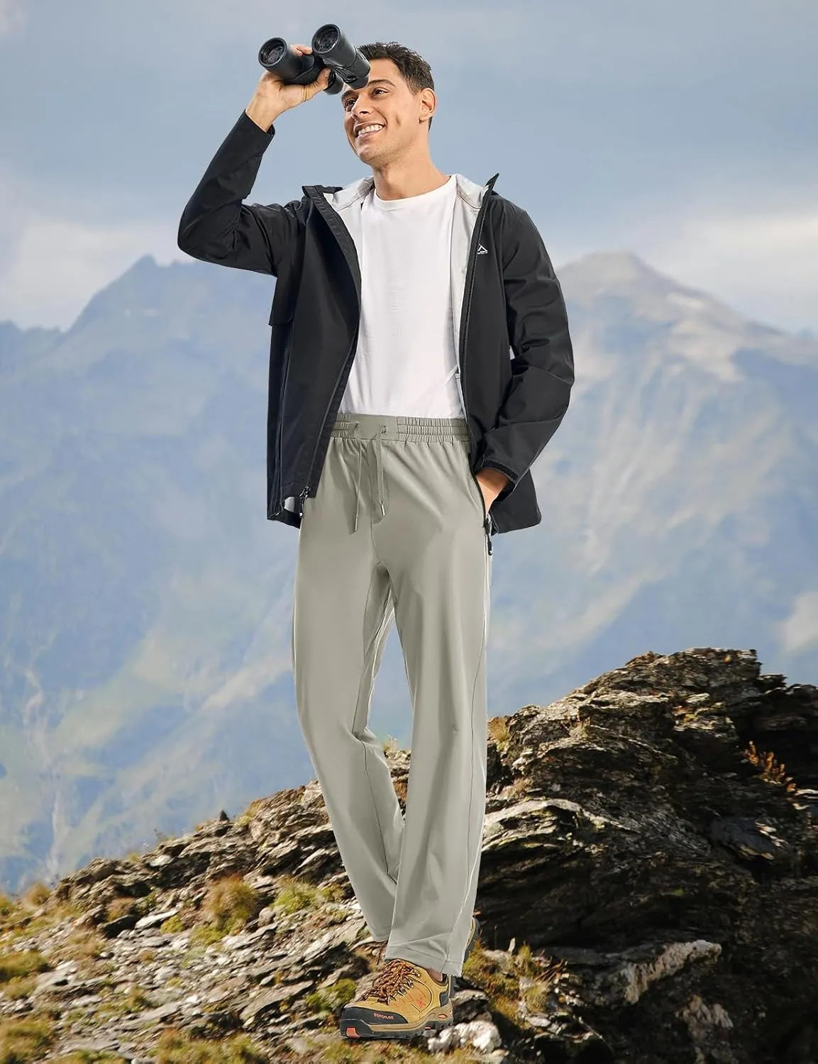 TBMPOY Mens Lightweight Hiking Pants Quick Dry Travel Fishing Water Resistant Workout Athletic Sweatpants Zipper Pockets