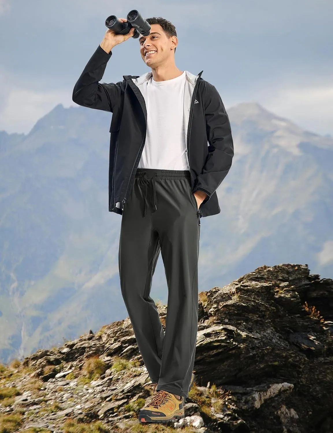 TBMPOY Mens Lightweight Hiking Pants Quick Dry Travel Fishing Water Resistant Workout Athletic Sweatpants Zipper Pockets