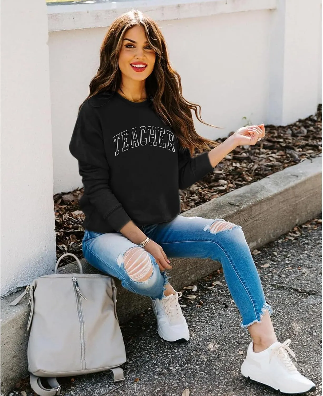 Teacher Sweatshirts for Women Cute Teacher Life Graphic Shirt Inspirational Long Sleeve Crewneck Loose Pullover Tops