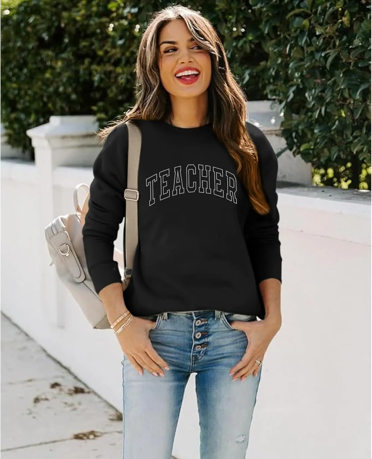 Teacher Sweatshirts for Women Cute Teacher Life Graphic Shirt Inspirational Long Sleeve Crewneck Loose Pullover Tops