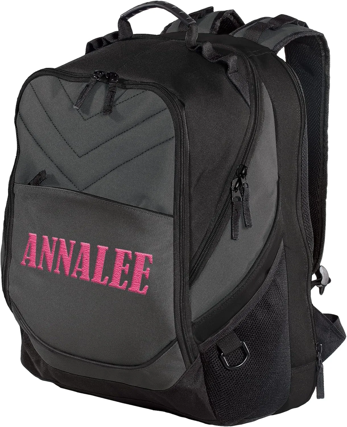 TEEAMORE Custom Laptop Backpack Add Your Embroidered Text Computer Notebook Water Resistant Bag Dark Charcoal Black