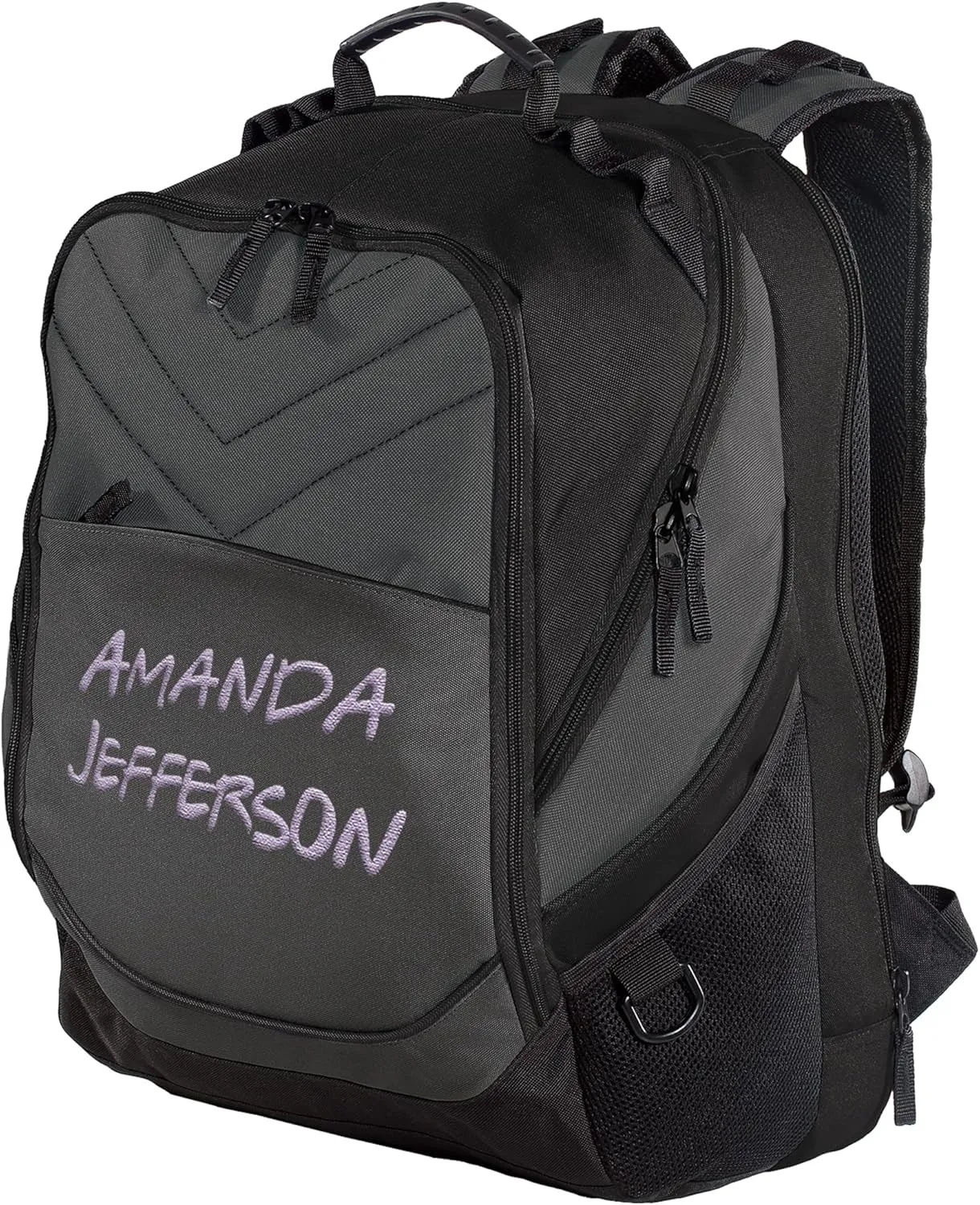 TEEAMORE Custom Laptop Backpack Add Your Embroidered Text Computer Notebook Water Resistant Bag Dark Charcoal Black