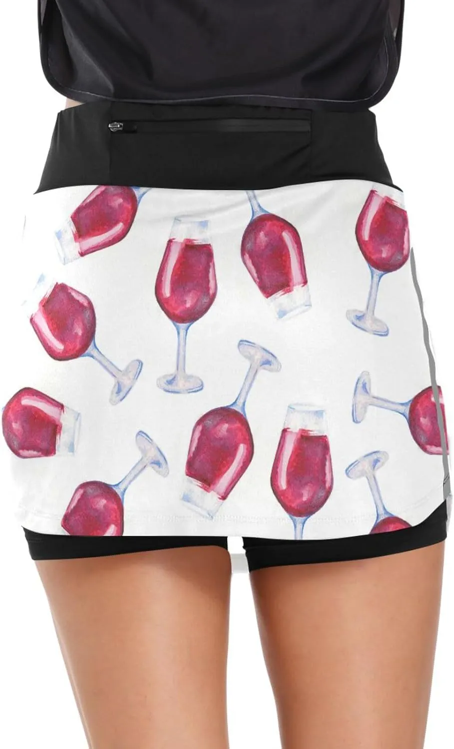 Tennis Skirt for Women with Shorts Red Wine Glass Pattern Athletic Golf Skorts Workout Running Skirts S