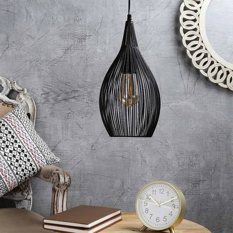 The Wired Pendant Light Jat Black Finish | 8 x 18 x 16 inches