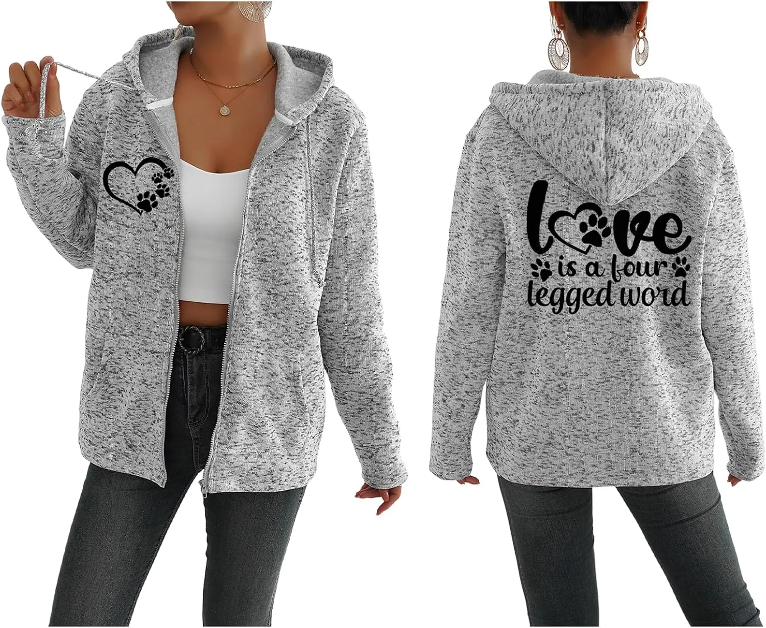 TIAFORD Women's Dog Mom Zip Up Hoodies Oversized Hooded Sweatshirts Fleece Lined Jackets Cute Outfits with Pockets