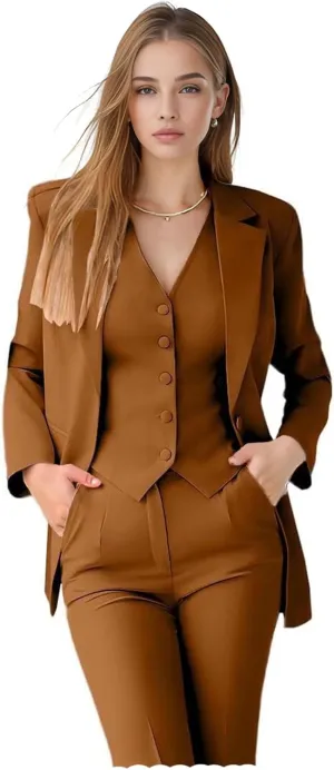 TIANMEI Women Suit 3 Pieces Notch Lapel Business Suits for Women Single Breasted Work Lady Tuxedo Slim Fit Blazer Vest Pants