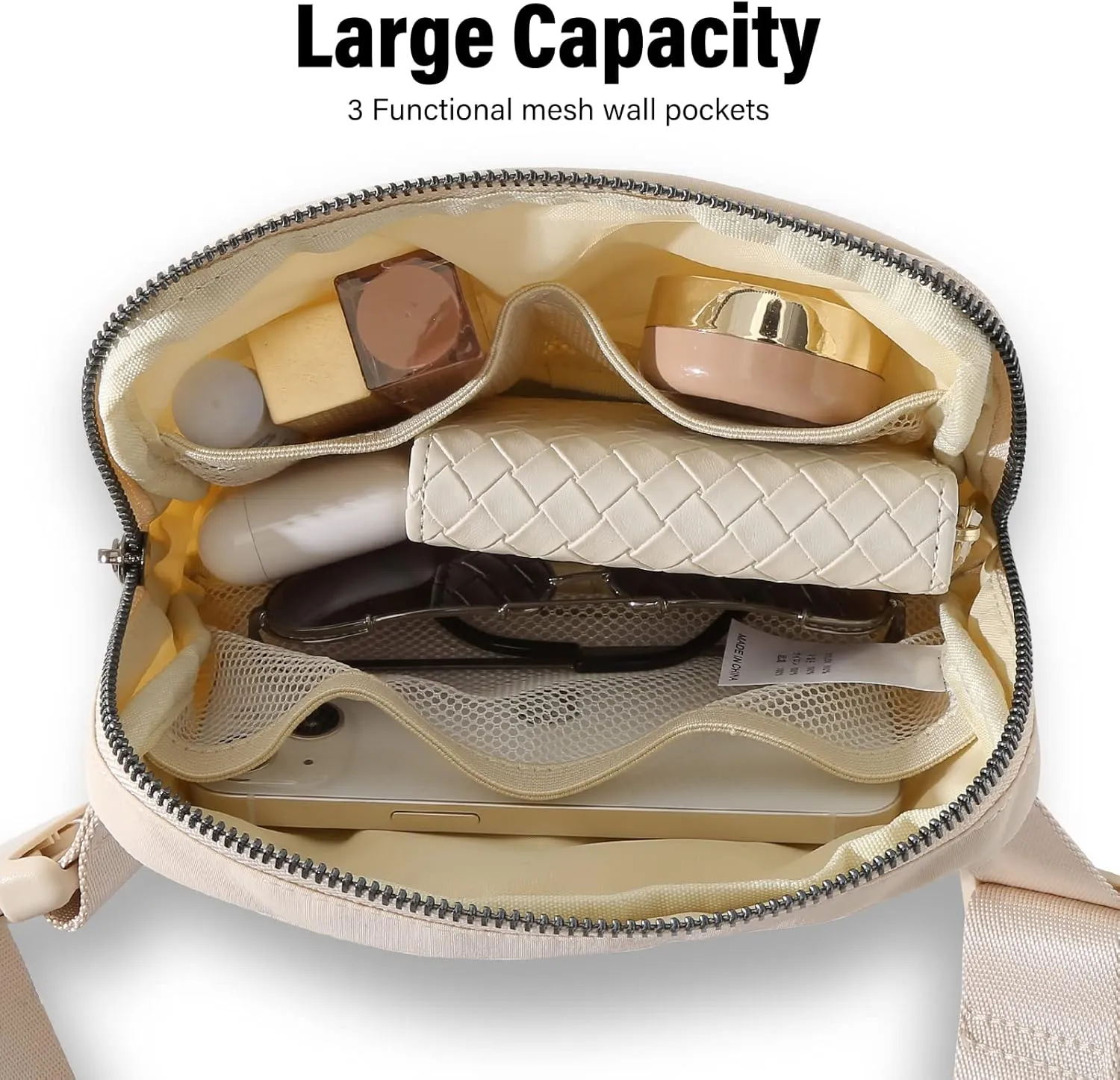 TOBVZOO Belt Bag Fanny Pack Crossbody Bags for Women Men, Everywhere, Water Resistant Waist Packs, Beige