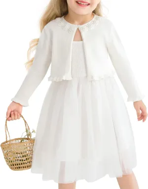 Toddler Girls Cardigan Sweater Bolero Shrug Baby Kids Knit Long Sleeve Crop Tops Button Closure Jacket Casual