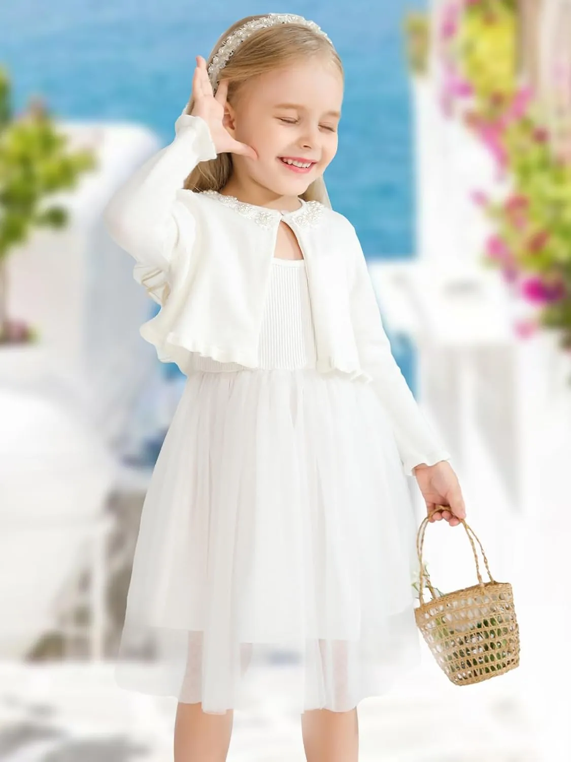 Toddler Girls Cardigan Sweater Bolero Shrug Baby Kids Knit Long Sleeve Crop Tops Button Closure Jacket Casual