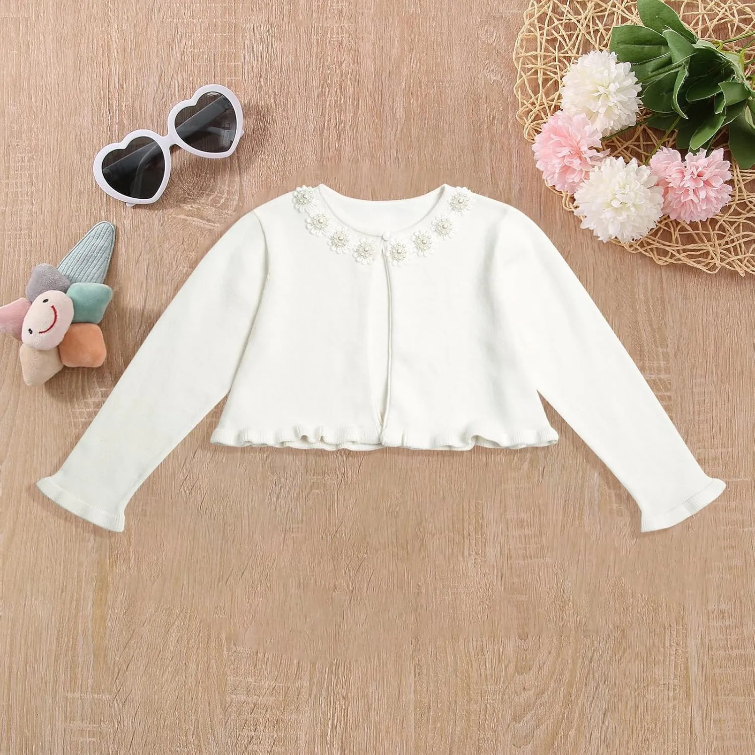 Toddler Girls Cardigan Sweater Bolero Shrug Baby Kids Knit Long Sleeve Crop Tops Button Closure Jacket Casual