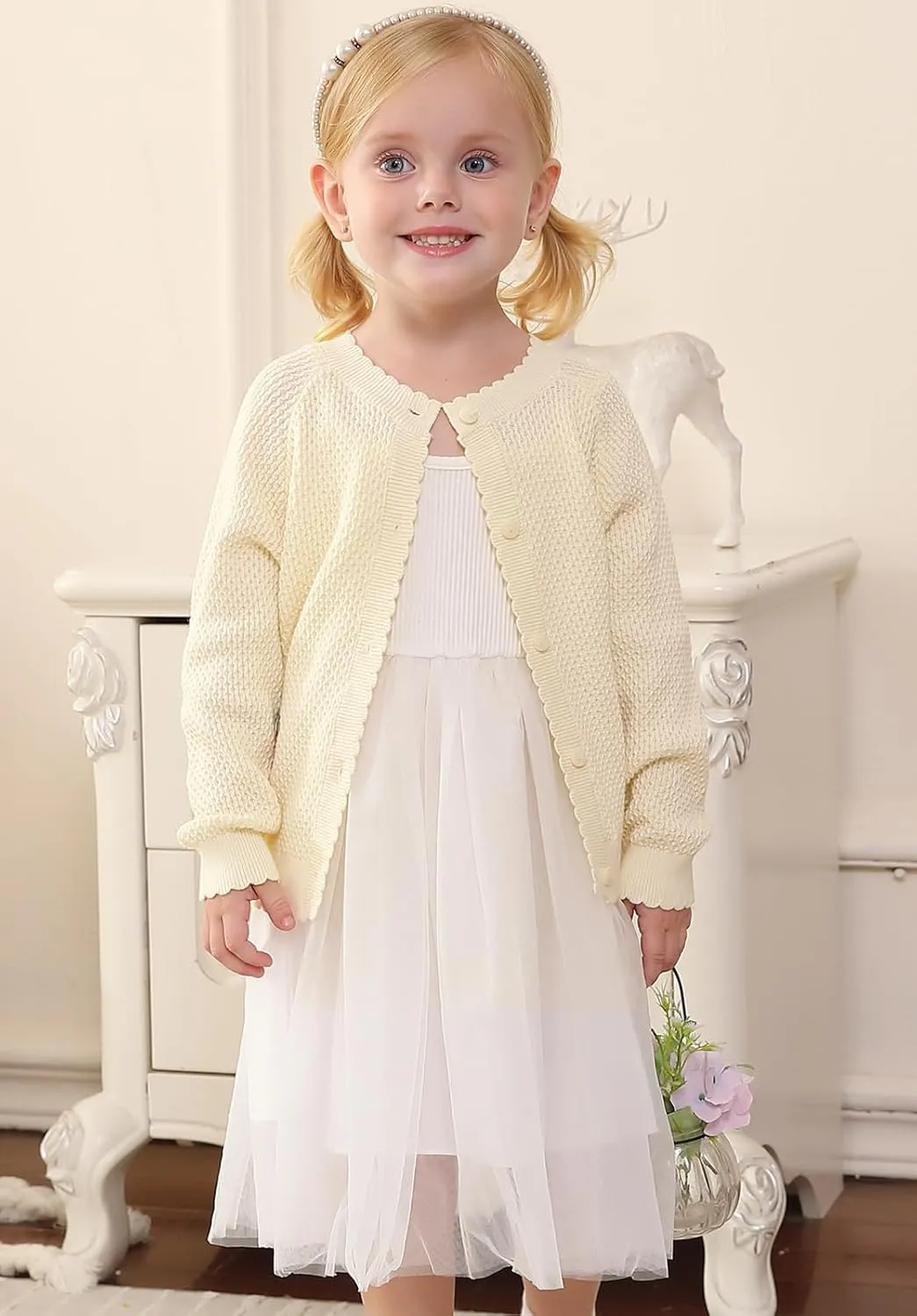 Toddler Girls Cardigan Sweater Bolero Shrug Baby Kids Knit Long Sleeve Crop Tops Button Closure Jacket Casual