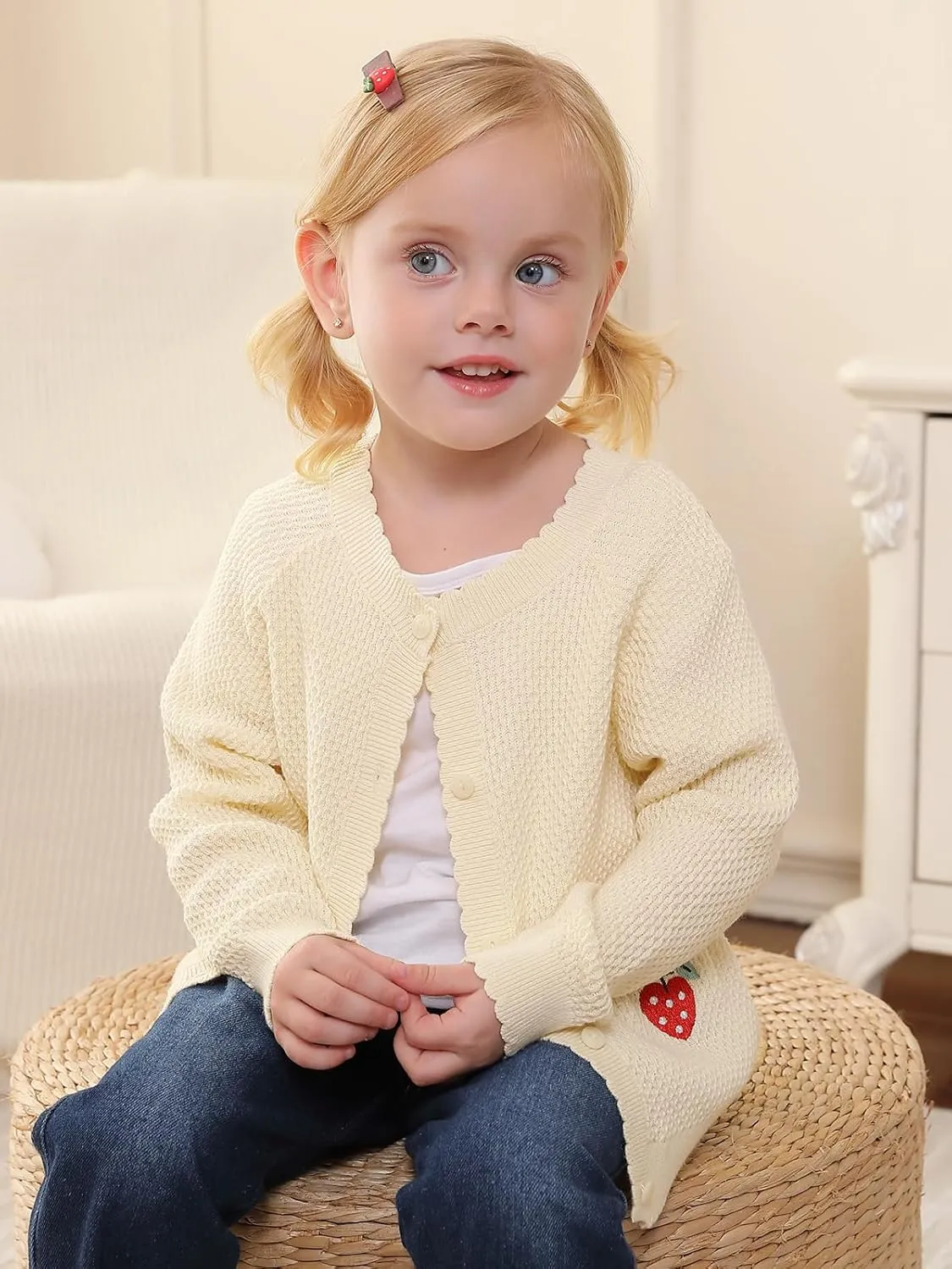 Toddler Girls Cardigan Sweater Bolero Shrug Baby Kids Knit Long Sleeve Crop Tops Button Closure Jacket Casual