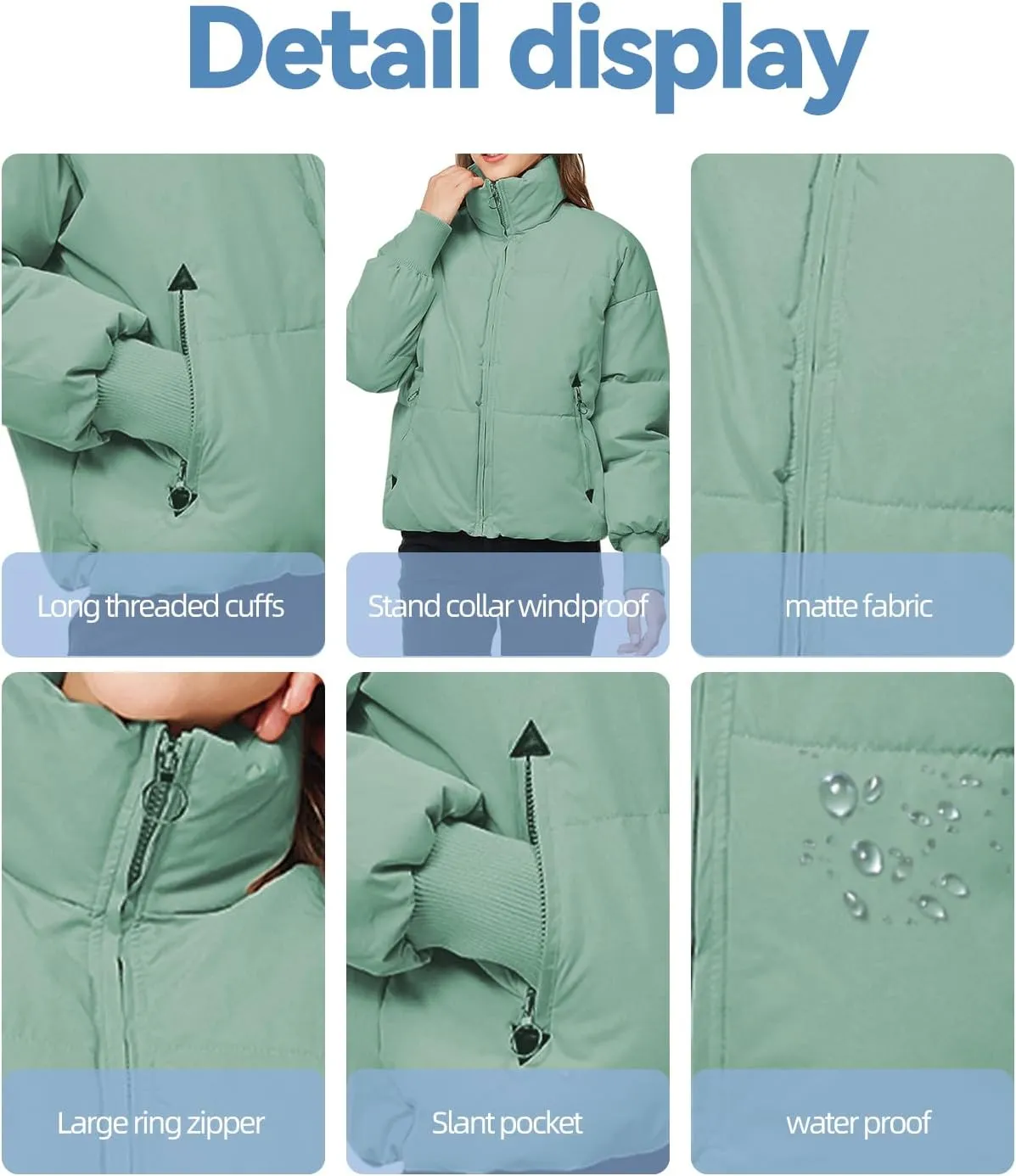 TRATENBY Women's Winter Pockets Baggy Short Down Jacket Cropped Puffer Long Sleeve Zip Coats