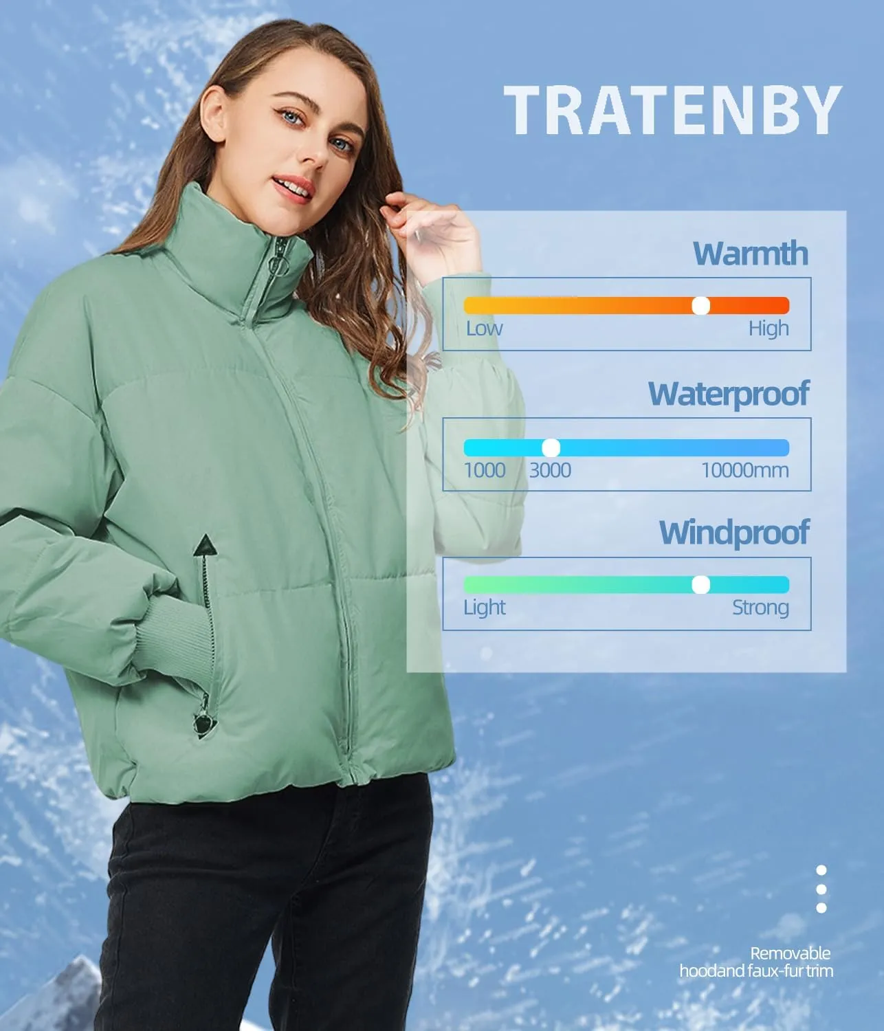 TRATENBY Women's Winter Pockets Baggy Short Down Jacket Cropped Puffer Long Sleeve Zip Coats