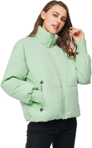 TRATENBY Women's Winter Pockets Baggy Short Down Jacket Cropped Puffer Long Sleeve Zip Coats