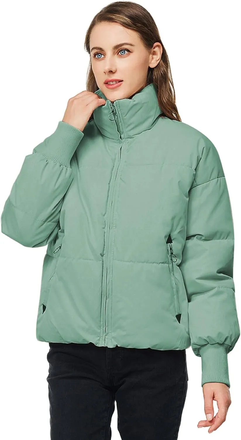 TRATENBY Women's Winter Pockets Baggy Short Down Jacket Cropped Puffer Long Sleeve Zip Coats