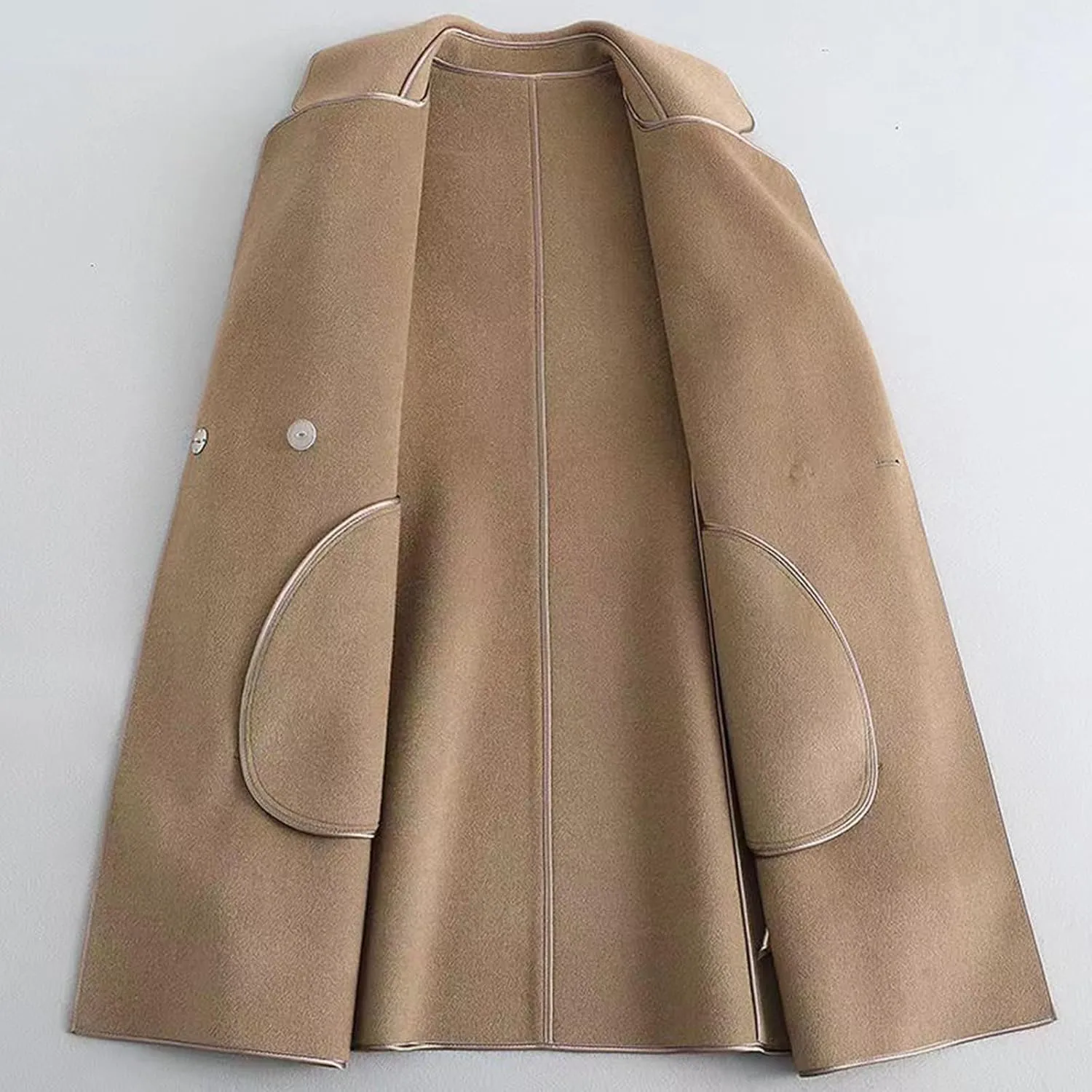 Trench Coat Women Winter Elegant Open Front Pea Coat Notch Lapel Belted Coats Causal Long Sleeve Peacoat